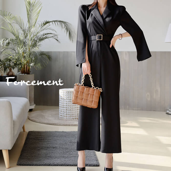 高評価!超人気 大人上品なオールインワンスーツ　スリット　きれいめ　夏　韓国ファッション　エレガント　ワイドパンツ　ジャンプスーツ　フォーマル　大人っぽい　結婚式 フォーマル オフィス