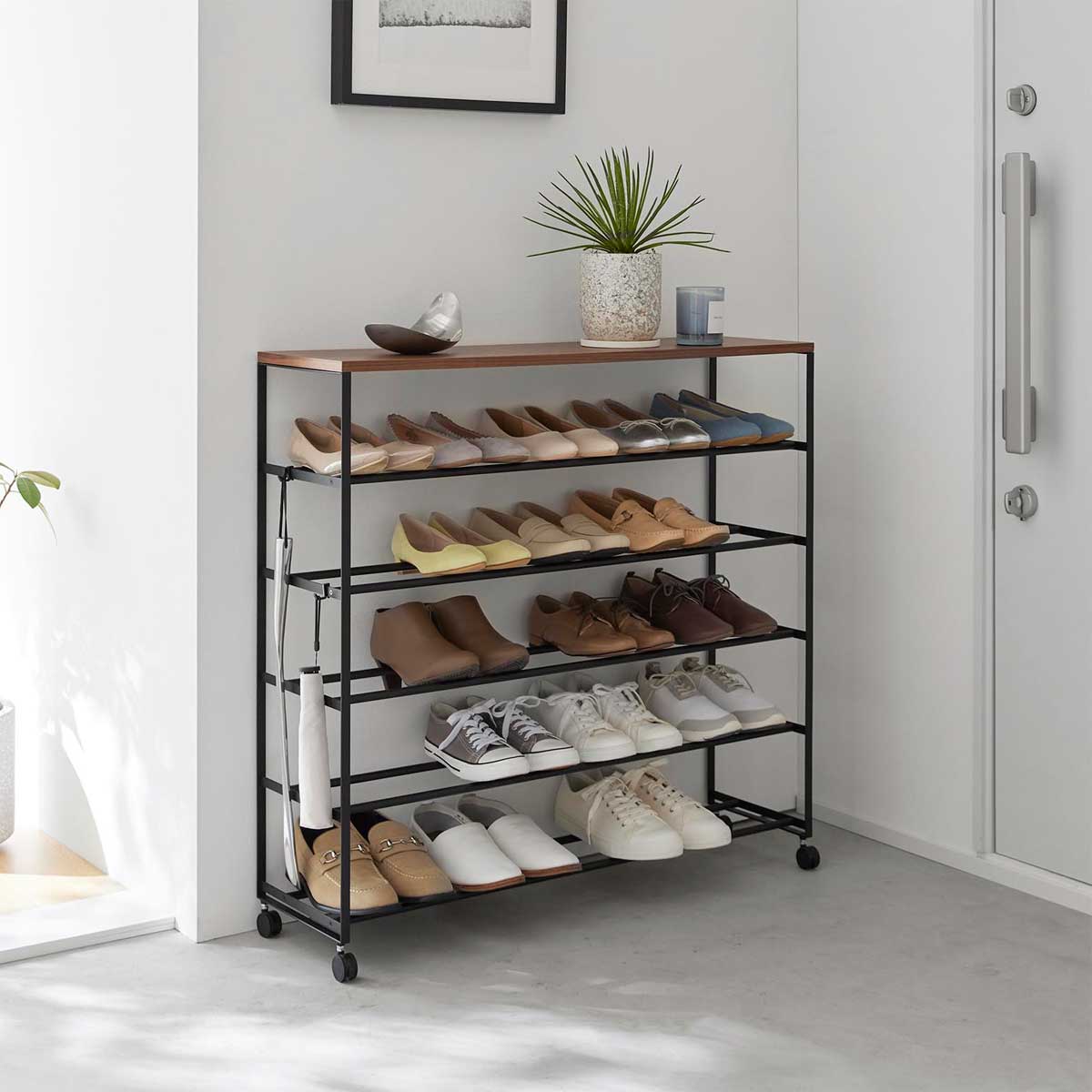 シューズラック 山崎実業 tower タワー 天板付きシューズラック 5段 キャスター付 W90 1466 ブラック 11,165円