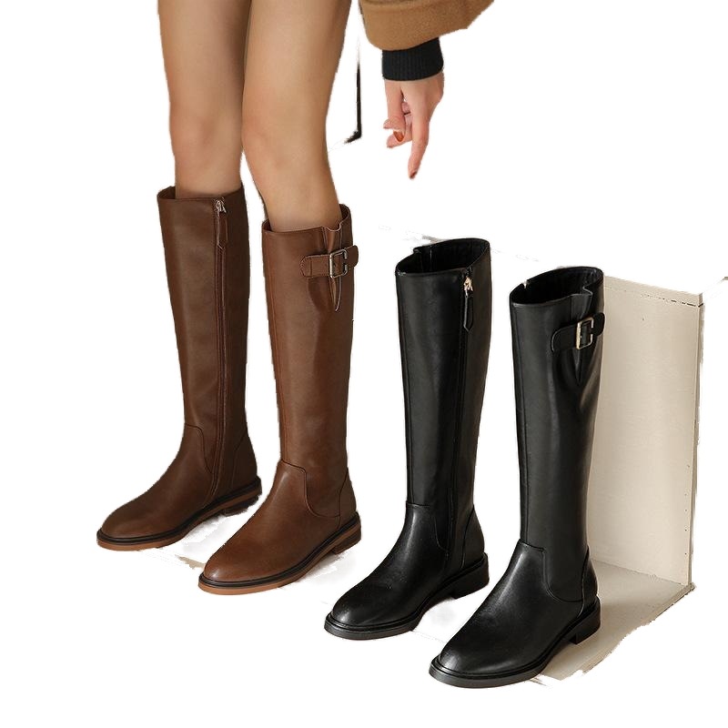 ロングブーツ ジョッキーブーツ レザー 本革 牛革 ブーツ 美脚-418