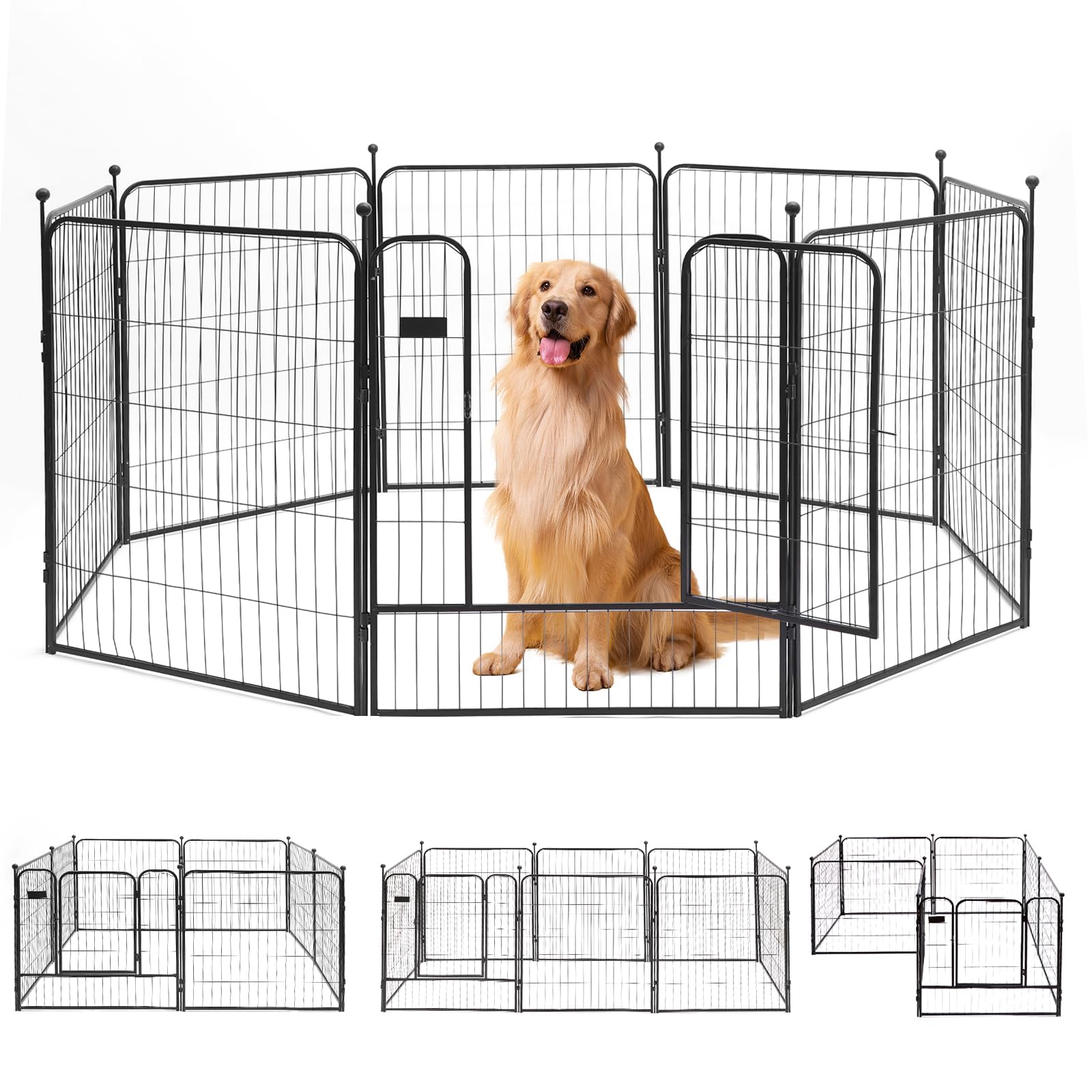 ペットサークル ペットフェンス 犬 ケージ 大型犬 サークル 中型犬 ゲージ 折り畳み スチール製 8面 室内 室外 (高さ100cm 8枚)