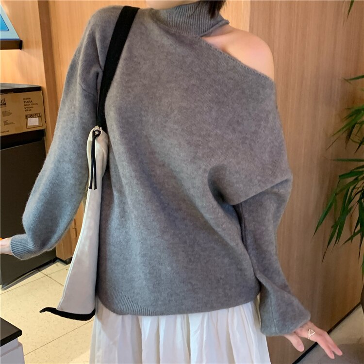 ３色 トップス カットソー ニット セーター チュニック 秋冬 かわいい きれいめ カジュアル オーバーサイズ ゆったり 長袖 ボリューム袖 萌袖 キャンディスリーブ ぽわん袖 ハイネック タートルネ