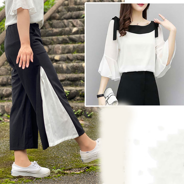 【新作】パンツスーツ　セットアップ　ガウチョ　パンツドレス　通気　レディース セットアップ ガウチョ 半袖 シフォン 2点セット パンツスーツ パンツスタイル レディース パンツ スーツ セットアップ