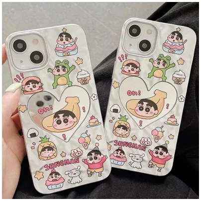 iPhone15 ケース iphone14 Pro ケース iphone13 ケース iphone12 pro Max ケースメッキラブハートミラークレヨンしんちゃん iPhone11 ケース