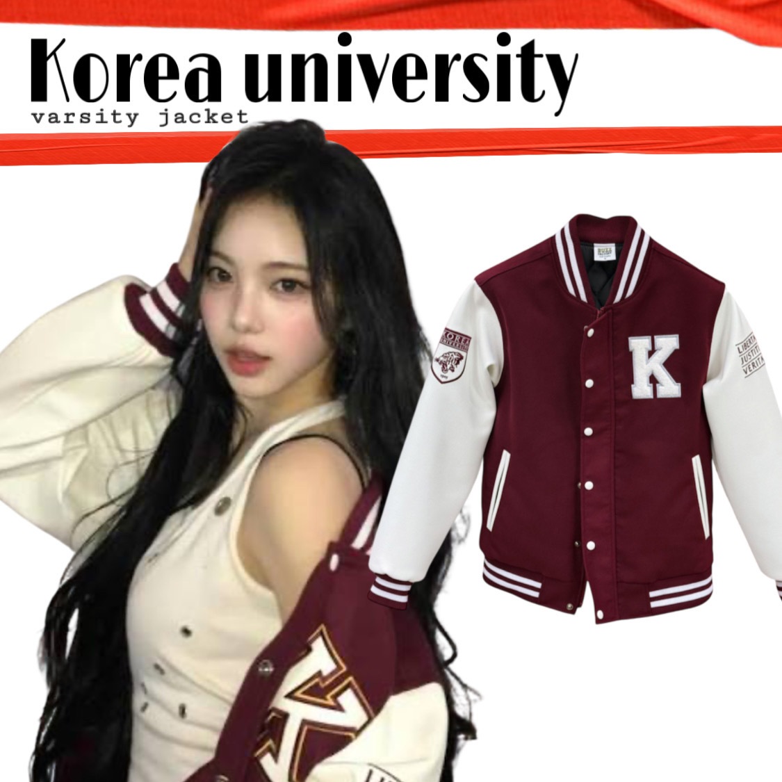 [Korea University] Varsity jacket (authentic), unisex