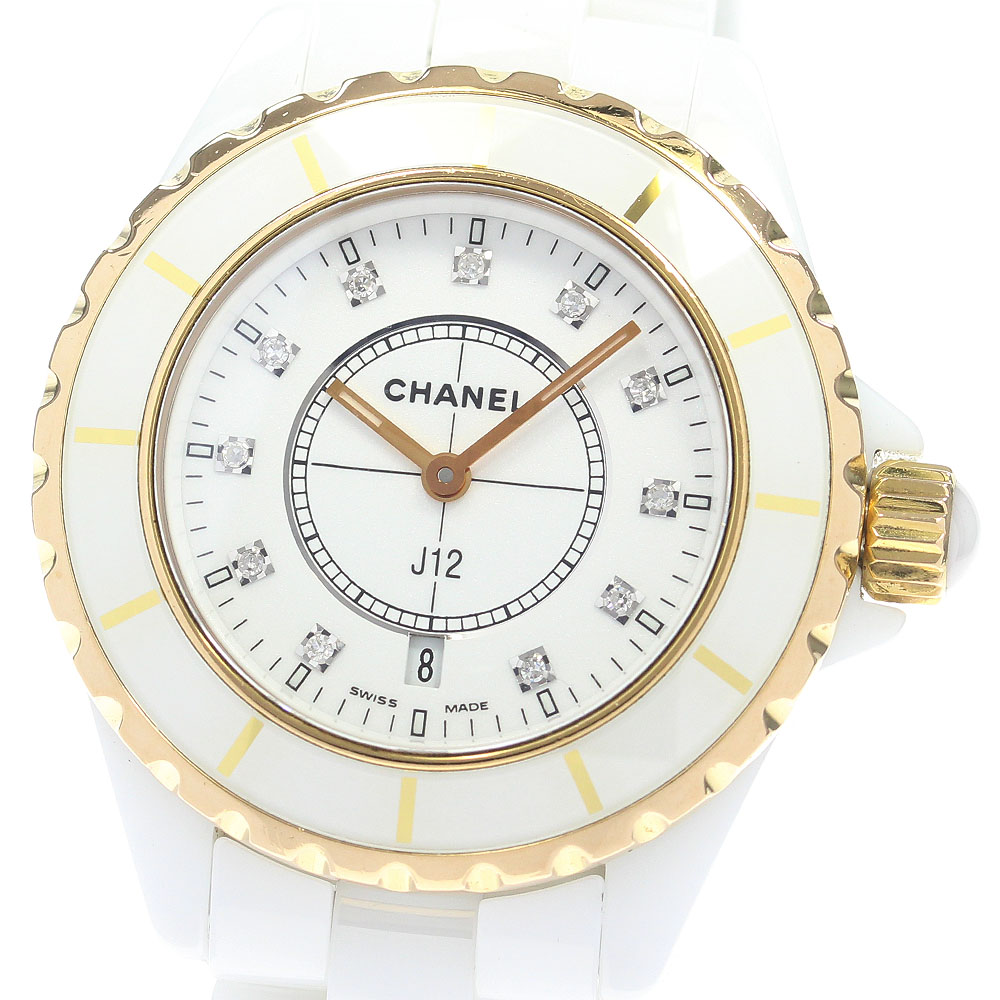 シャネル CHANEL H2181 J12 白セラミック 11Pダイヤ PGベゼル クォーツ レディース _860340【中古】