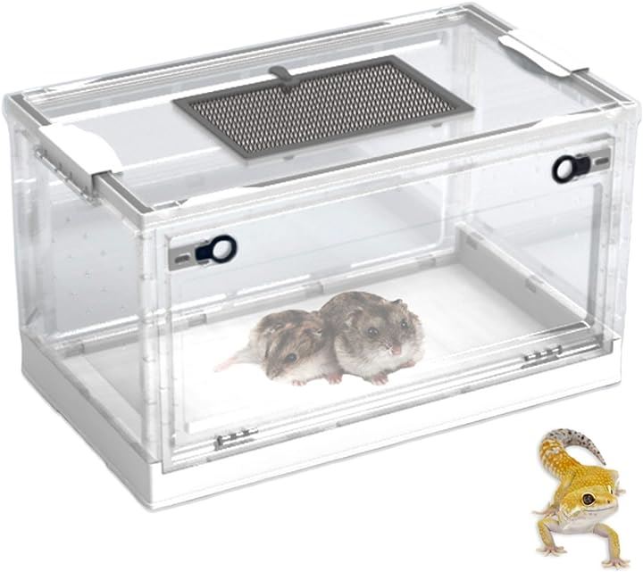 爬虫類ケース 折り畳み式 爬虫類飼育 小動物 爬虫類ケージ リクガメ 両生類 レオパ トカゲ(白, L)