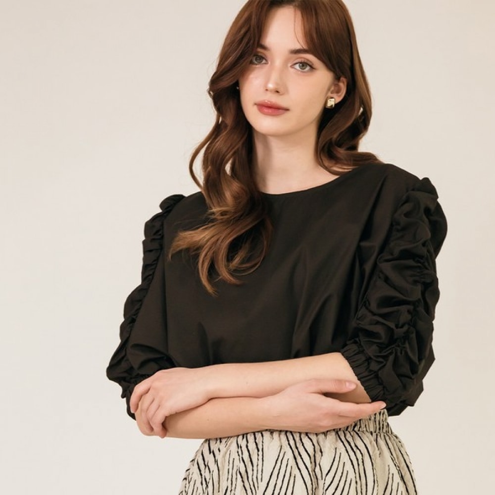 [マックスカルティッジオ] スリーブシャーリングボリューム半袖ブラウス