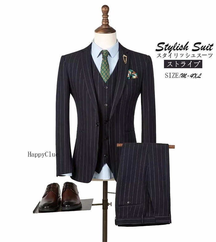 メンズスーツ 高級感 タキシード 3ピーススーツ メンズ 礼服 紳士服 メンズ スーツ おしゃれスーツ 結婚式 パンツスーツ 前撮り 撮影 男性 フォーマルスーツ スリムスーツ ストライプ お呼ばれ
