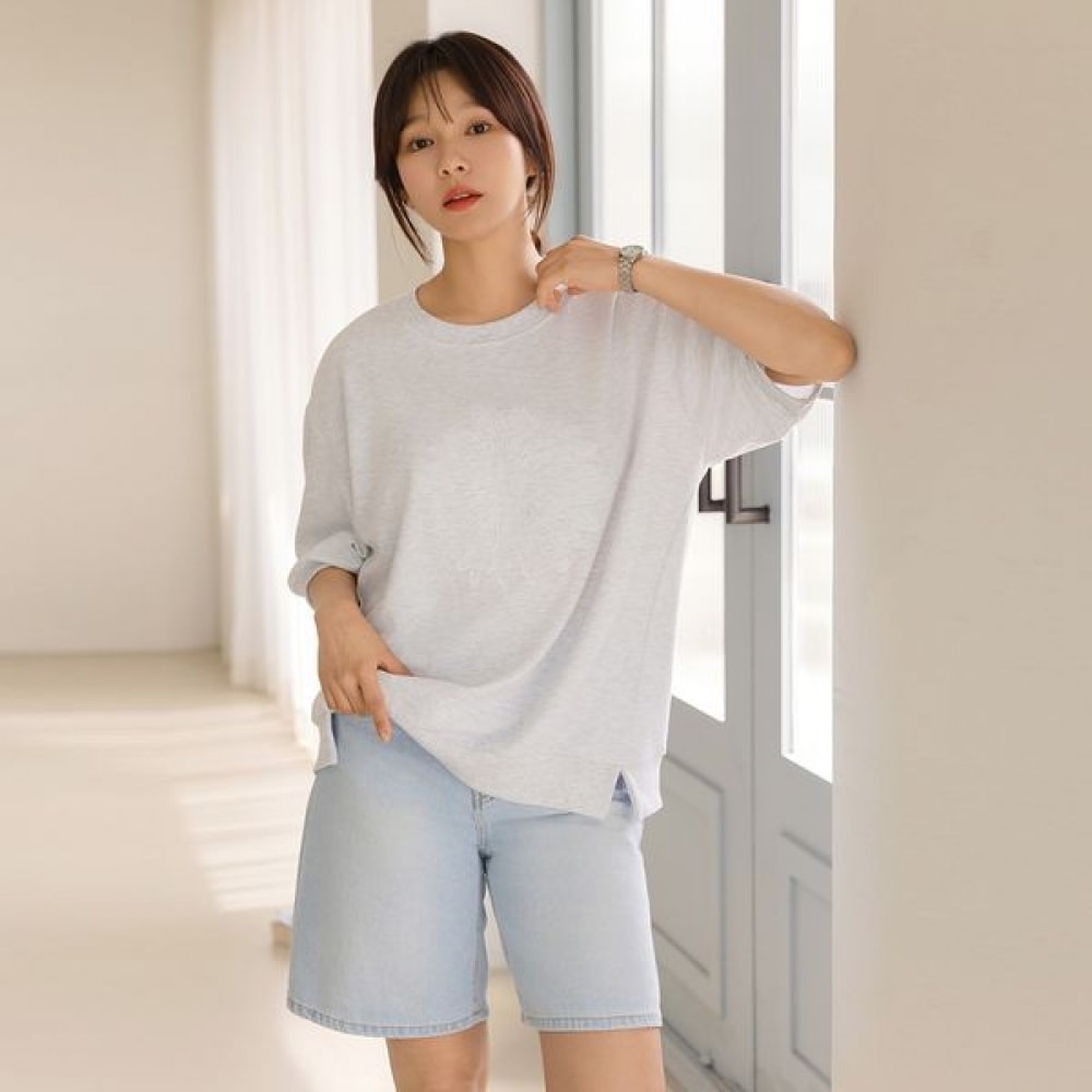 [Elysia] デナエンブロイダリーショートスリーブスウェットシャツ