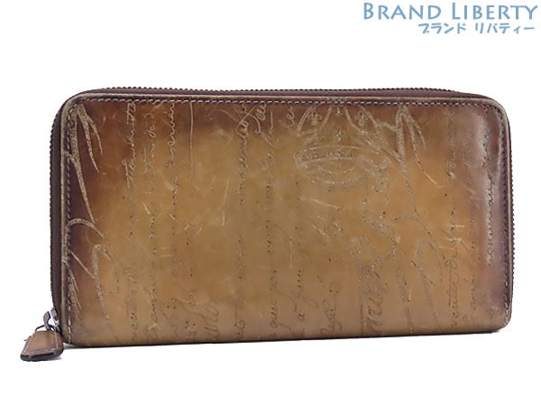 ベルルッティITAUBAイタウバカリグラフィスクリットレザージップ長財布ラウンドファスナー長財布ブラウンITAUBA-SCRITTO-V2