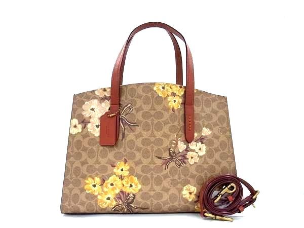 コーチ ハンドバッグ シグネチャー PVC レザー 54650 花柄 2WAY ベージュ ブラウン ショルダーバッグ トートバッグ ショッピングバッグ 鞄 ブランド ビジネス【本物保証】