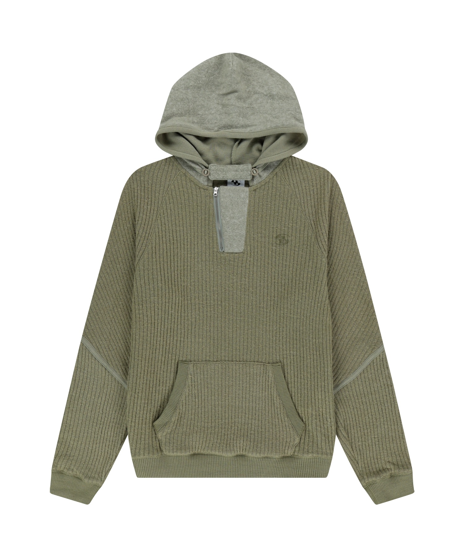 【SANSANGEAR】 RIBBED HOODIE KNIT : KHAKI