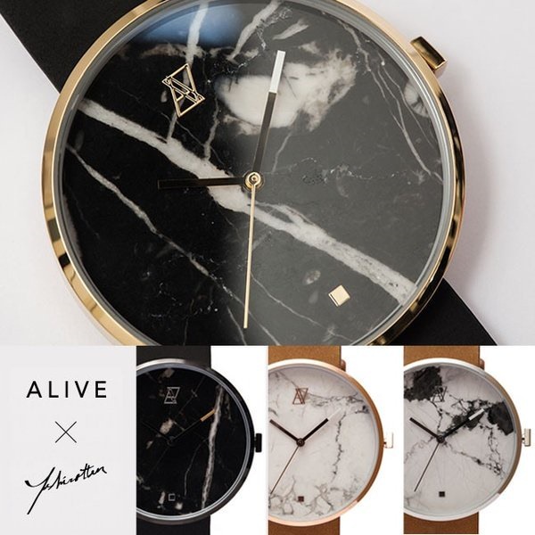 アライブ　腕時計 ALIVE WATCH 時計 watch アライヴ アライブ x ヨシロットン マーブル グラフィックス　コラボレーション　黒