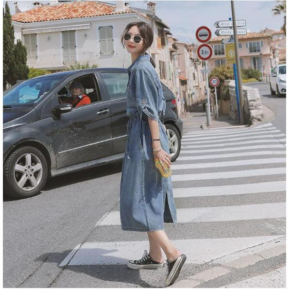 ゆったり マキシワンピース おしゃれ 着痩せ 【新品現品】デニムワンピース 40代 春夏 レディース ロング丈スカート 半袖 オシャレ無地デニムワンピース 韓国風