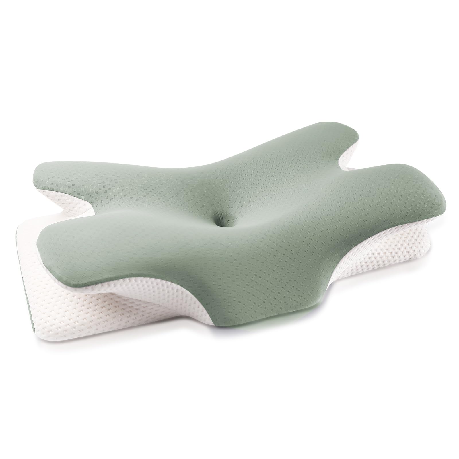 Beejiin 枕 安眠枕 蝶形枕 中空設計 低反発枕 仰向き 横向きいびき防止 首や肩の負担にならない Green