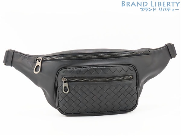 ほぼ新品ボッテガヴェネタイントレチャートベルトバッグウエストバッグボディバッグバムバッグブラック222310