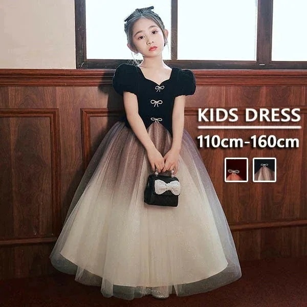 ドレス 子供 ピアノ 発表会 ピアノ発表会 中学生 ワンピース 女の子 ロングドレス 結婚式 ジュニア ピアノ発表会ドレス コンクール 袖付き 黒 パーティードレス イブニングドレス ロング キッズ