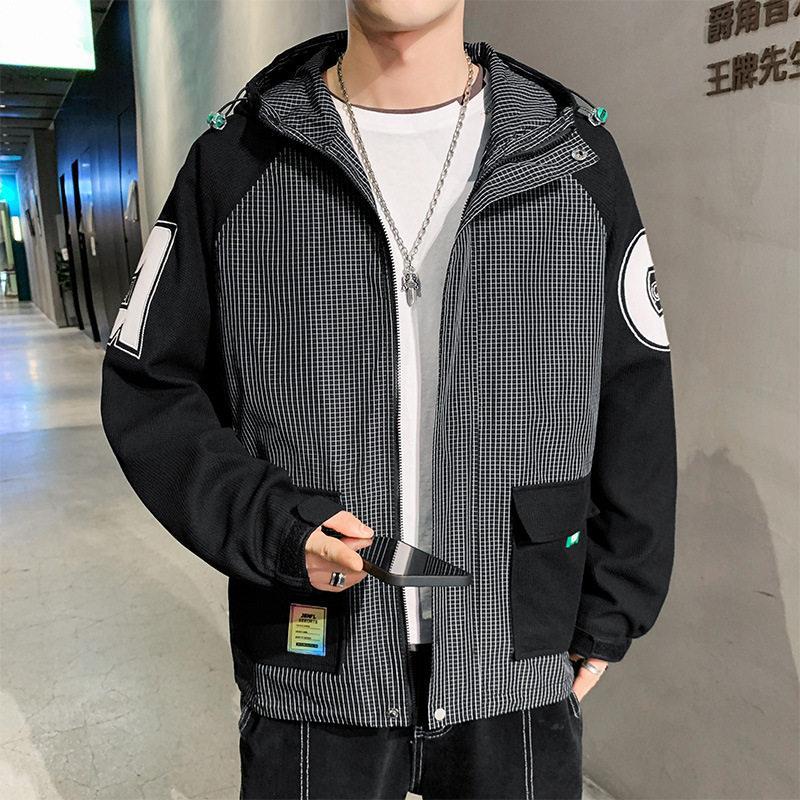 ウィンドブレーカー マウンテンパーカー ジップジャケット メンズ アウトドア アウター フード付き 防風 チェック柄 デザイン おしゃれ