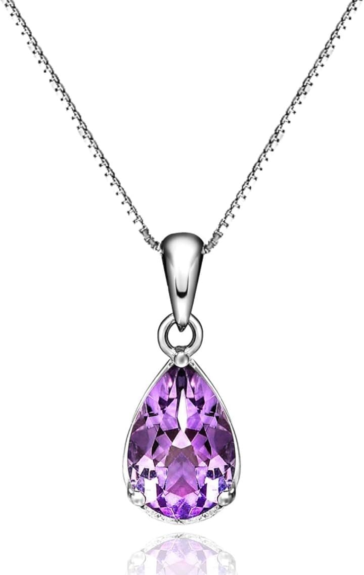 Cute jewelry Mei Leaf 天然 アメジスト 紫水晶 しずく型 シルバー925 ネックレス (BOXチェーン)