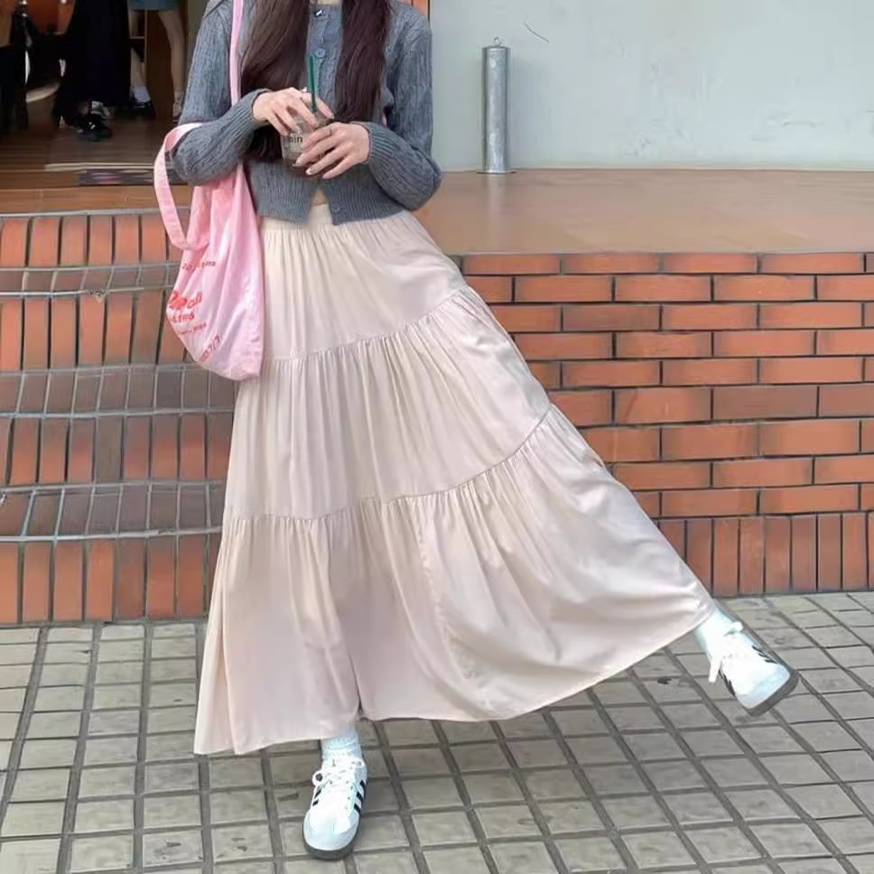 【1つ買うと10つ無料】2025年春の女性のための穏やかなスタイルの白い -スカートハイウエストドレープケーキスカートロングスカート