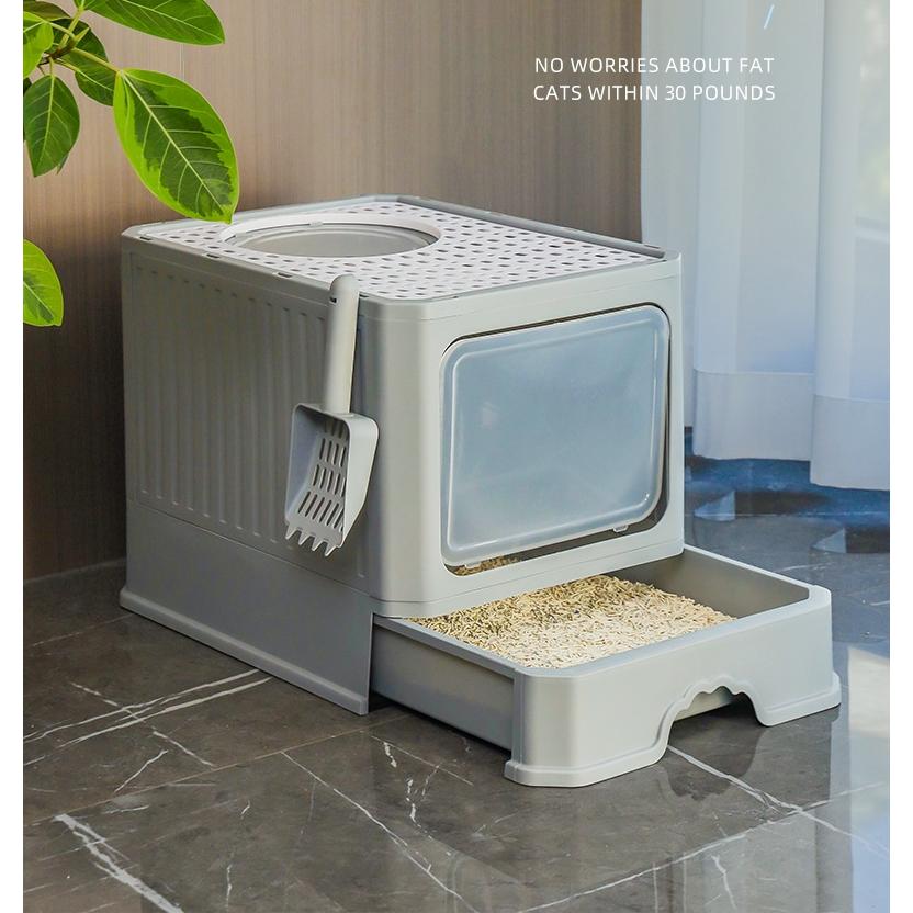 猫用トイレ本体 大型 ネコトイレ 大容量 砂の飛び散ら防止 掃除簡単 脱臭抗菌 組み立てしやすい 引き出し式 おしゃれ 5色 50*50*40cm
