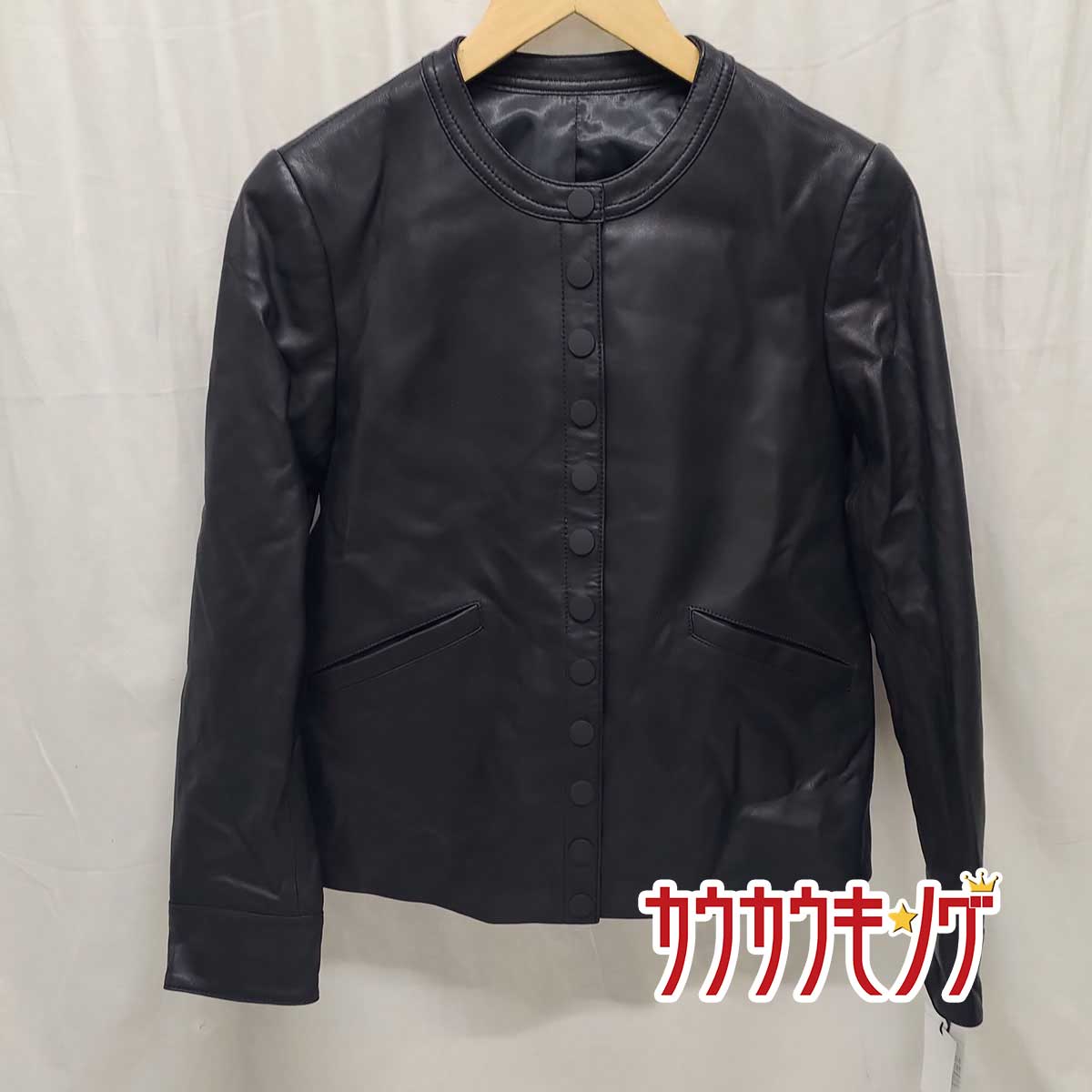 【中古・未使用品】Ranan 柔らかラムレザースナップ ブルゾン ライダースジャケット M ブラック 716300-001 レディース 定価32890円