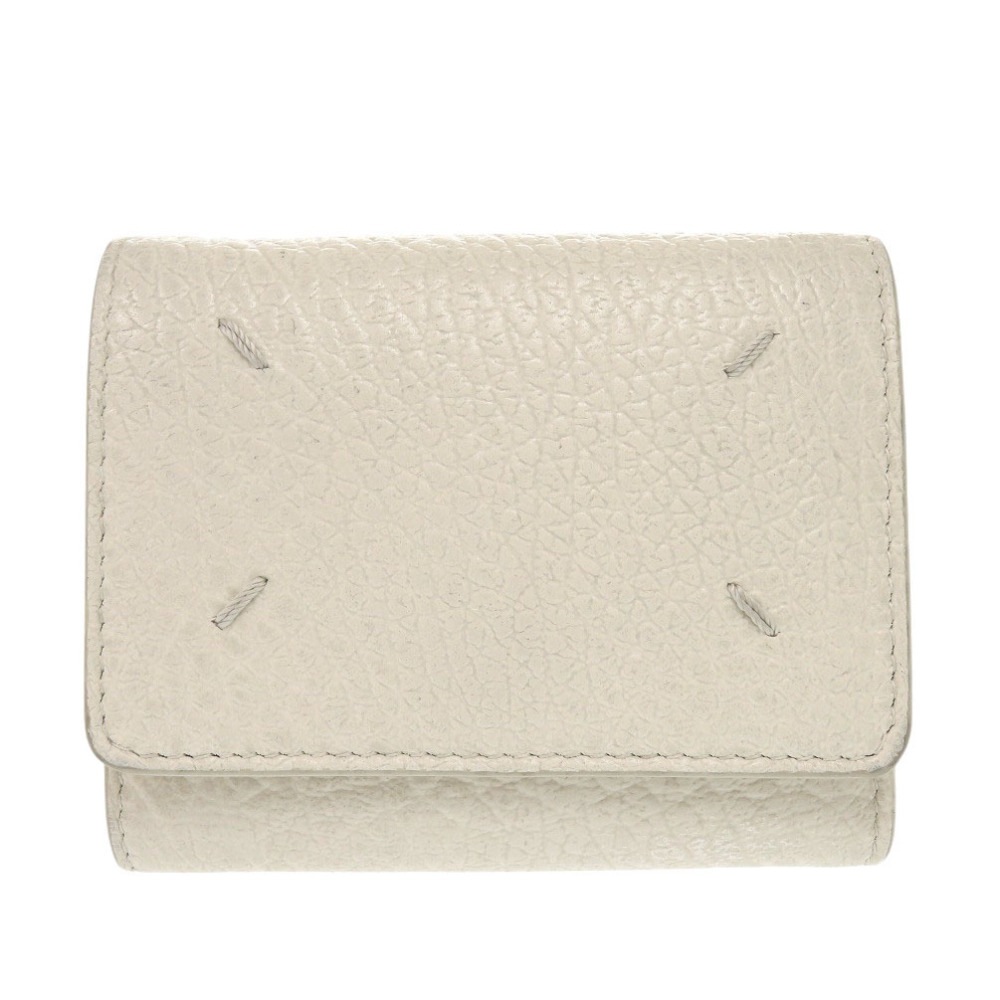 美品 4ステッチ SA3UI0010 P4455 H9677 三つ折り財布 レザー グレージュ 1638【中古】 レディース