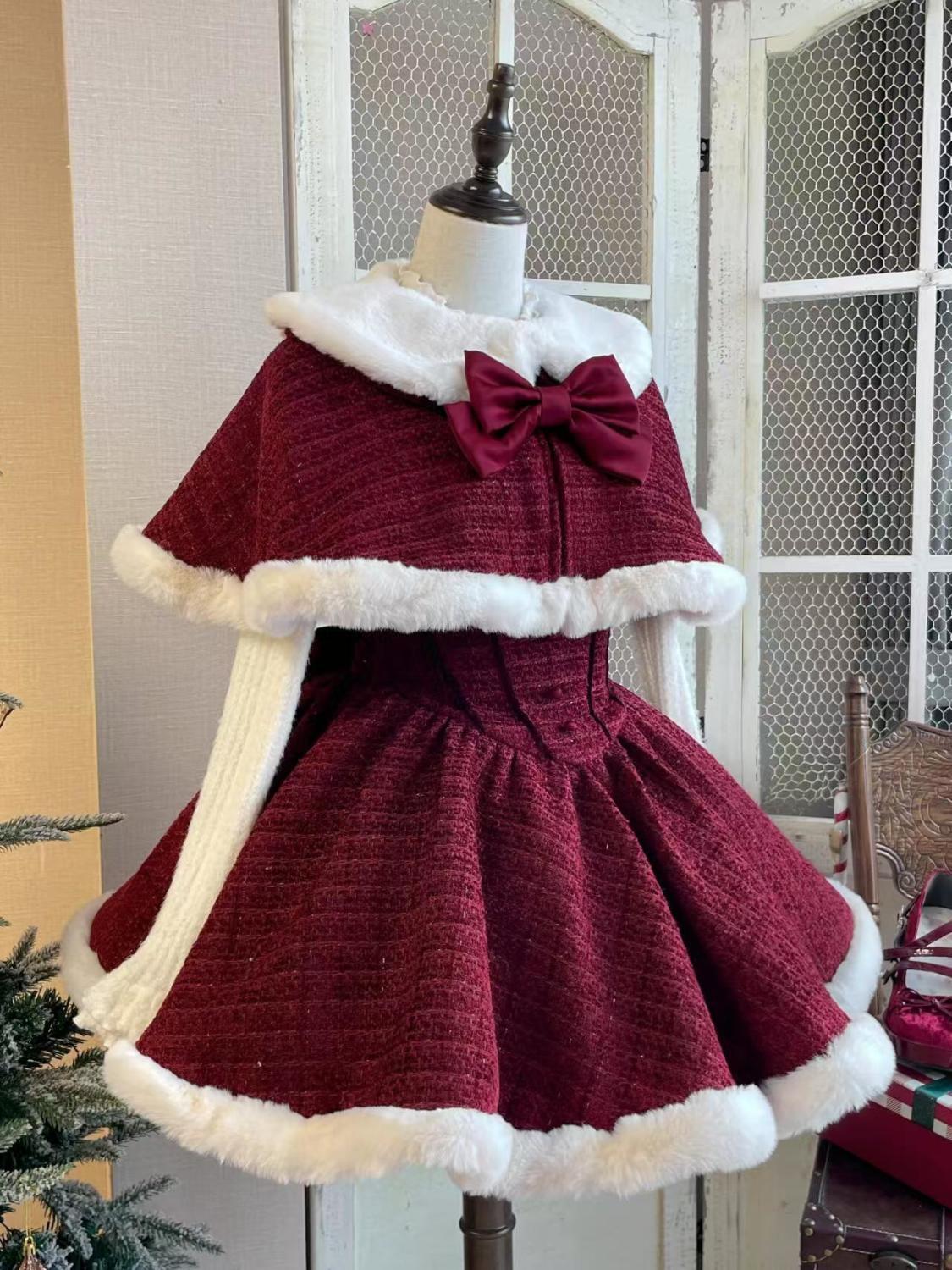クリスマスシャツウールコートハイウエストワンピースベースニット3点セット