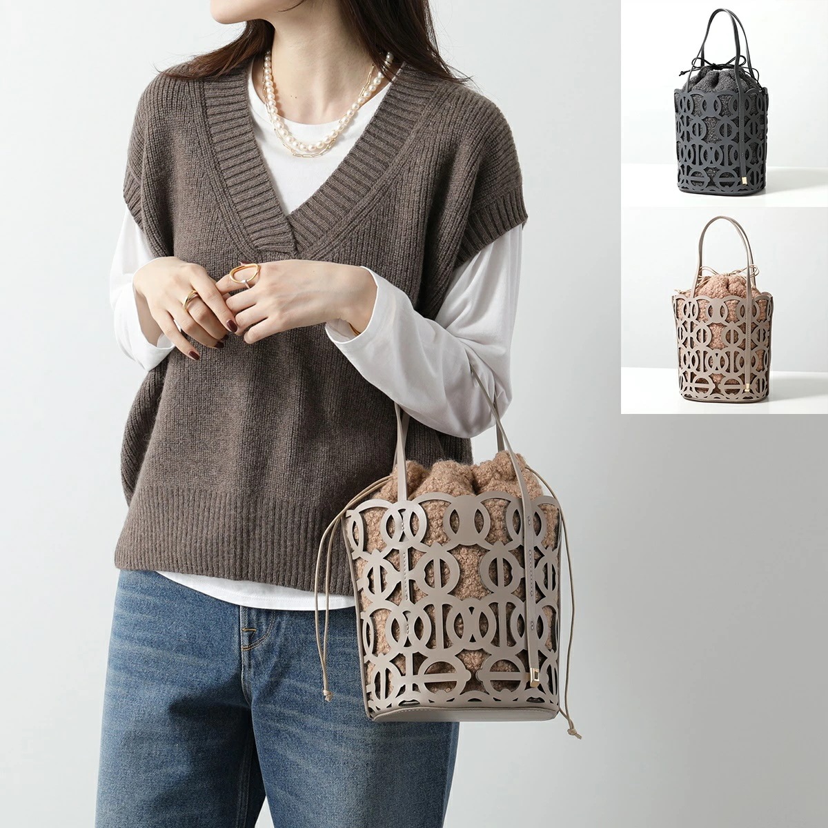 Anita Bilardi アニタビラルディ ハンドバッグ CANCER HORSE FILLE レディース バケットバッグ レザー カットワーク インナーポーチ付き 鞄 カラー2色