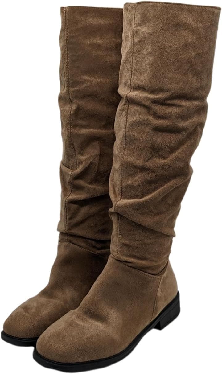 くしゅくしゅブーツ レディース スエード ロング ローヒール インソール付き( ダークベージュ, 24.0 cm) 4,805円
