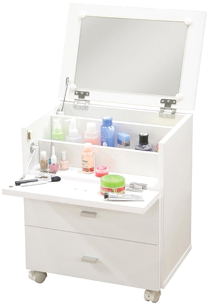 ドレッサー 化粧台 幅45×奥行31×高さ53cm ホワイト キャスター付き 2Way サイドテーブル 組立商品 フィーゴ 47808