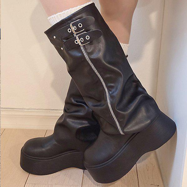 レイヤード 厚底 ハイヒール 冬 女性 レディース アンクル ロングブーツ 8cm sjaw bc1005_P409795882