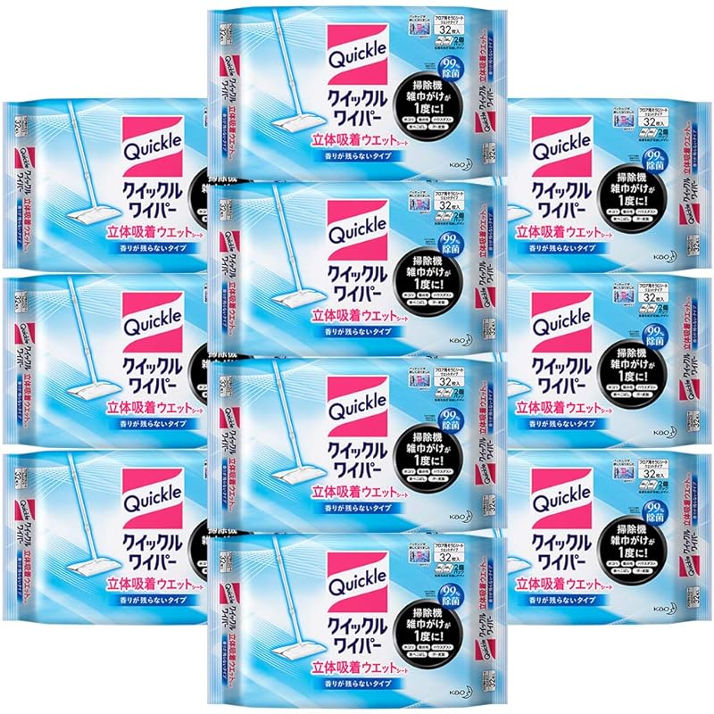 【即納】【ケース販売】クイックルワイパー フロア用掃除道具 立体吸着ウエットシート 大容量 32枚 ×10個