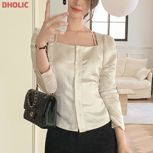 [メガ割りSALE]ホルターネックシルキーブラウス