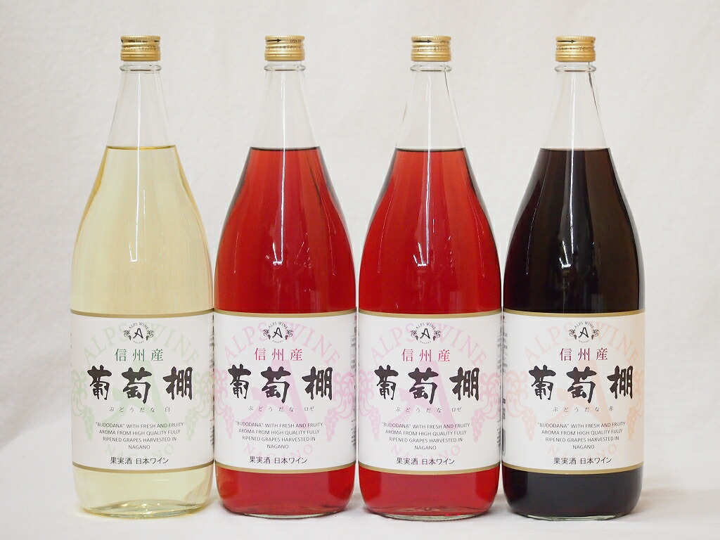 信州産葡萄棚セット 赤ワイン1本 白ワイン1本 ロゼワイン2本 中口(長野県)1800ml4