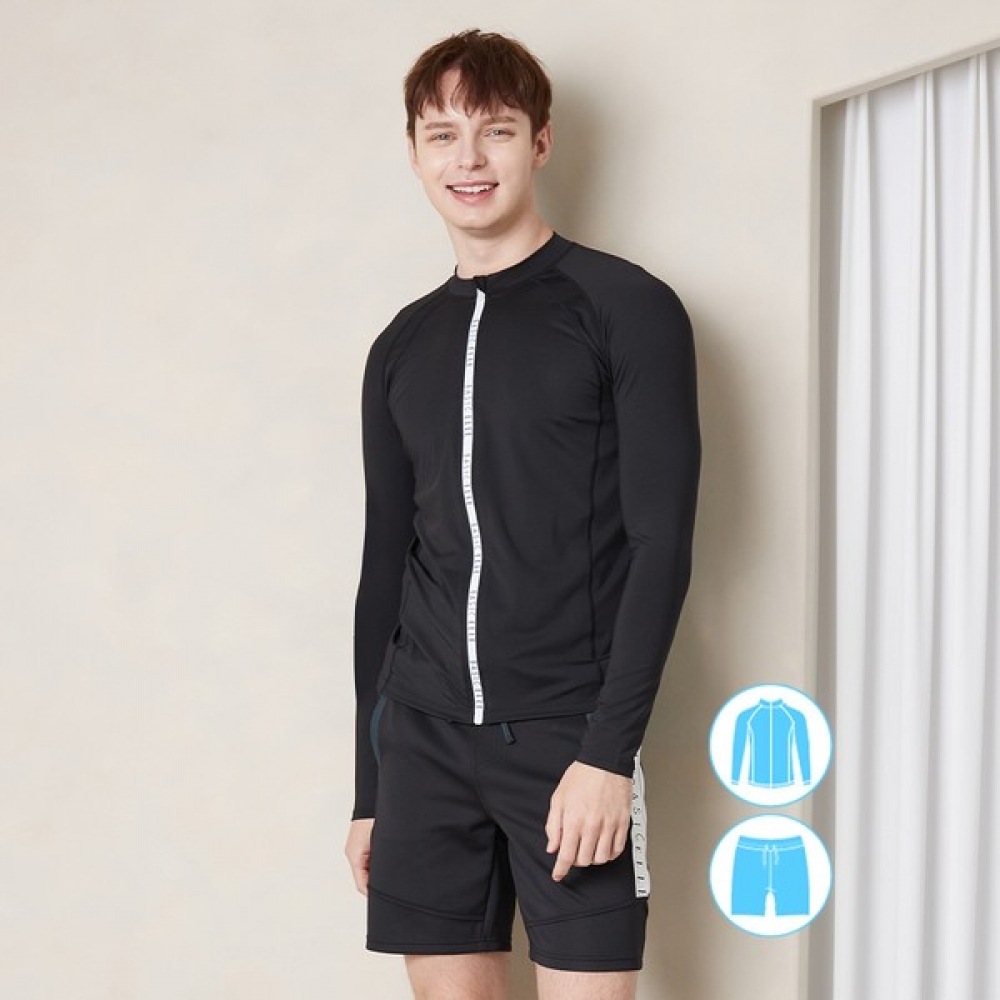 (ベーシックエル) ベーシックエルメンズロゴジップアップラッシュガードビーチショーツセット BEM-V915K+BEM-V916K