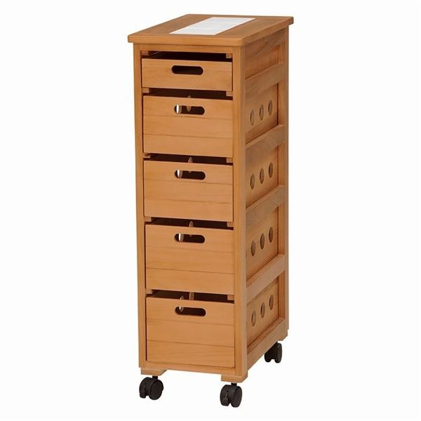 ストッカー キッチンワゴン 幅25cm スリム ナチュラル 木製 キャスター付き タイル天板 通気性抜群 キッチン 台所