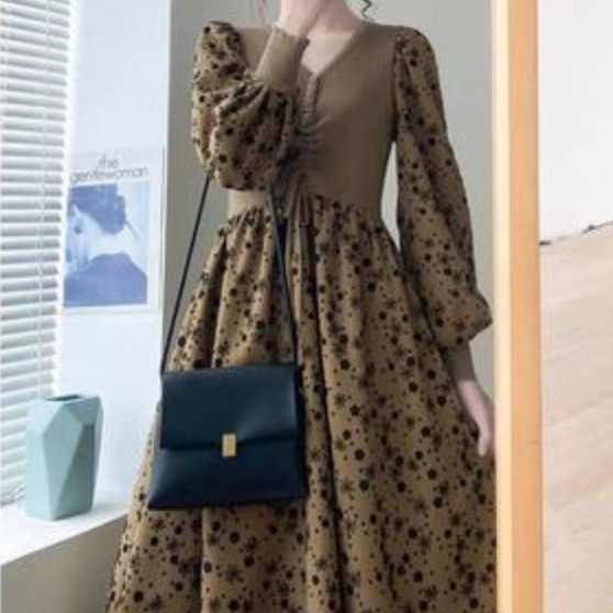 ワンピース ニットソー ミモレ丈 袖あり 長袖 カーキ ブラック 2XL 3XL 4XL レトロ シンプル カジュアル 大人 上品 おしゃれ 主役級 存在感 春 秋 冬 10代 20代 30代 個性的