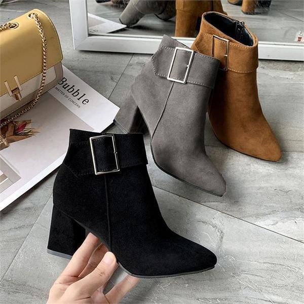 ベルテッドスエード女性ブーツ女性アンクルブーツヒール（S9183376）