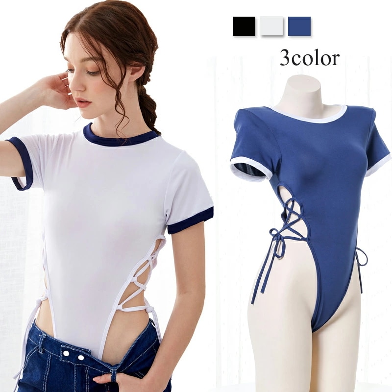 編み上げ スクール水着風 レオタード コスプレ衣装(T)