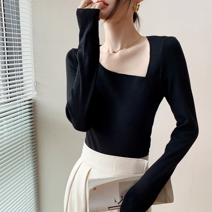 トップス 斜め襟 ニットソー 白トップス ミディアム丈 袖あり 長袖 襟なし かわいい 大人可愛い シンプル 大人 おしゃれ お洒落 かっこいい アジアン エスニック エキゾチック 大人女子 こなれ感 5,702円