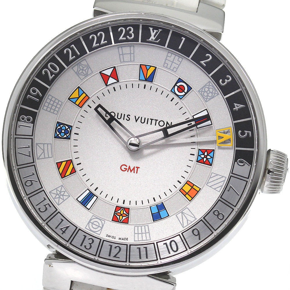ルイ・ヴィトン LOUIS VUITTON QA096 タンブール ムーン デュアルタイム GMT クォーツ メンズ _828294【中古】