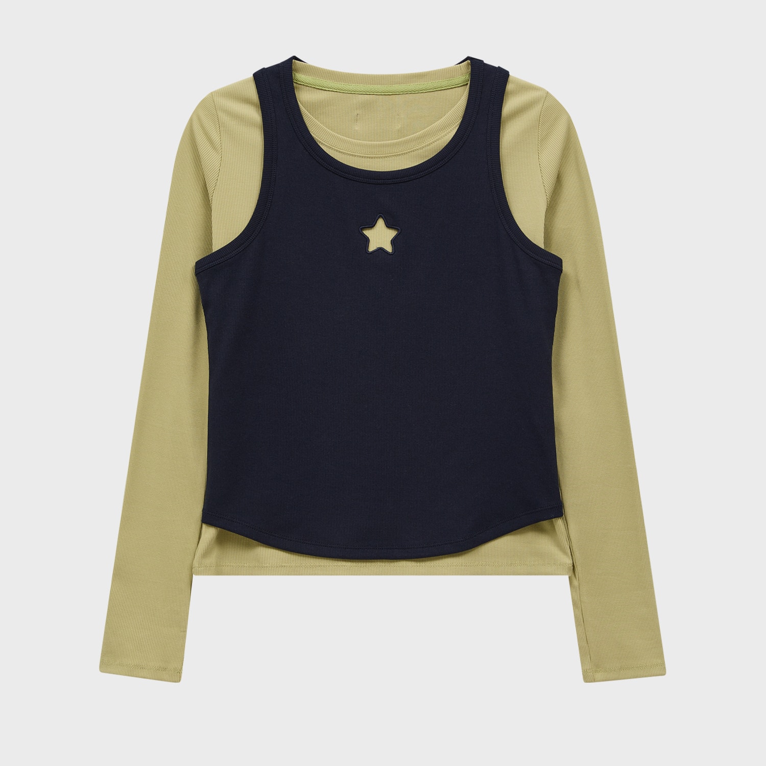 Star Cut Out Top SET Layered T-shirt SAGE GREEN