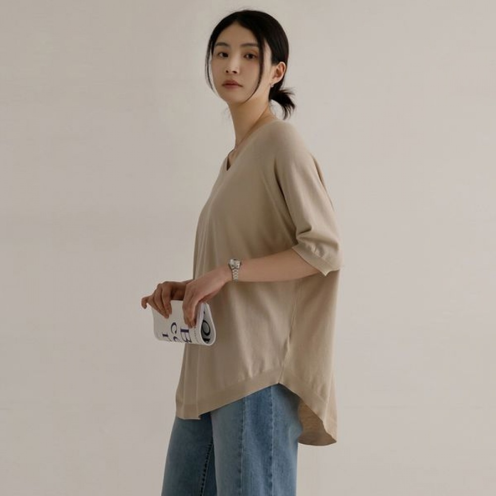 [Elysia] 加藤ラウンディング半袖ニットTシャツ