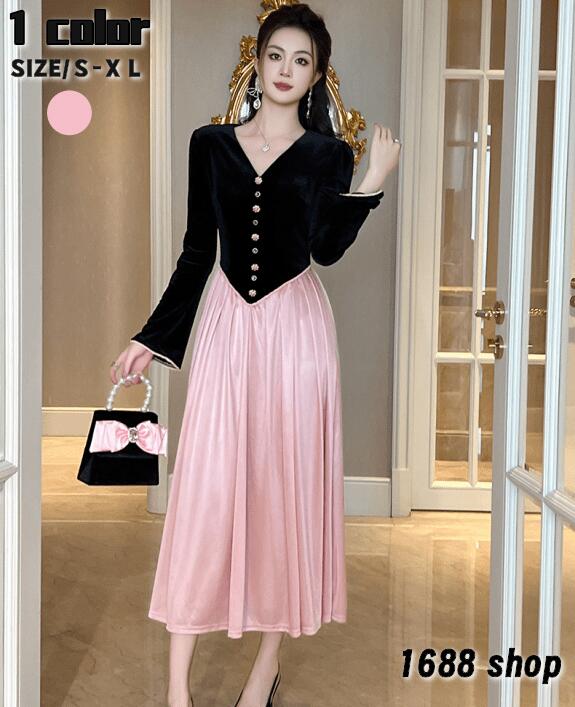 人気 新作 2025 タイトワンピース 姫系ワンピース　シンプル　ワンピース インポート ひざ丈 ミドル丈 エレガント　韓国ファッション シンプル Vネック パーティドレス 長袖　お嬢様 セクシー ミ