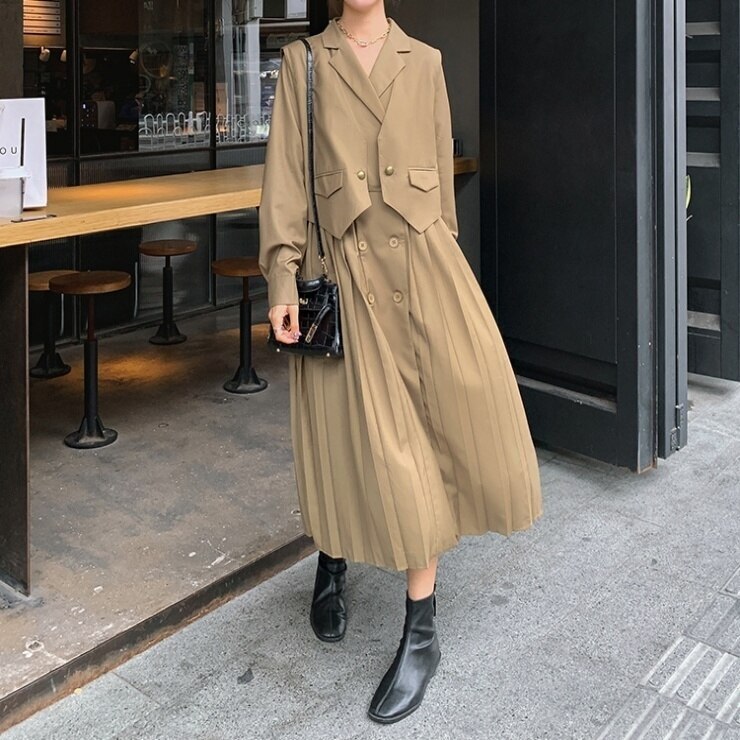 ワンピース ロングワンピース ロング シャツワンピース レディース 美スタイル セット 愛されコーデ スカート ベスト ロングスカート ミモレ丈 スーツドレス 大人可愛い きれいめ 上品 カーキ 春