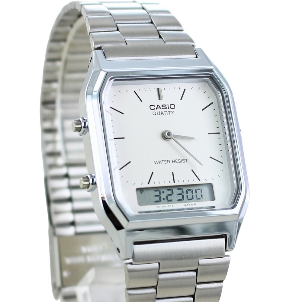 カシオ プレミアム 日本未発売 アナログデジタル 腕時計 手表 メンズ レディース キッズ 男女兼用 シンプル 時計 白 ホワイト シルバー 男の子 女の子 誕生日プレゼント 小学生 中学生 高校生