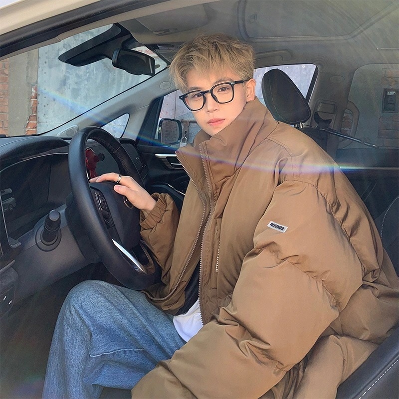 ダウンジャケット防寒アウター裏起毛コート軽薄 綿服コート男性ゆるい立襟パン服厚ダウン綿服