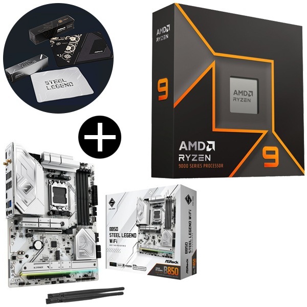 Ryzen 9 9900X W/O Cooler WOF CPU + ASRock B850 Steel Legend WiFi ATXマザーボード + ASRockオリジナルマウスパッド セット 63,921円