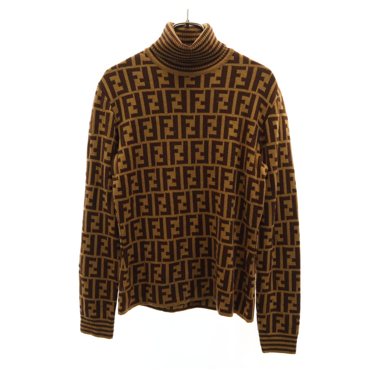 90s イタリア製 ウール オールド 総柄 長袖 タートルネック セーター 40 ブラウン系 ニット レディース 古着